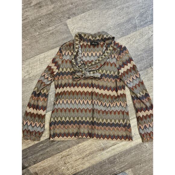 Melissa Paige sheer blouse stripe lace look neck tie large earty boho fall - Picture 3 of 6